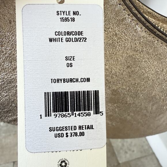 Tory Burch 159158 Emerson Metallic White Gold Refined Leather Shoulder Handbag - Picture 16 of 16